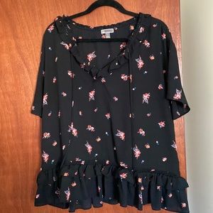 Chelsea28 Ruffle Hem Split Neck Blouse